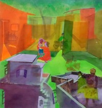 Masood A Khan, Taalim, 35 x 38 Inch, Acrylic and Paper Collage on Paper, Cityscape Paintings, AC-MAK-002
